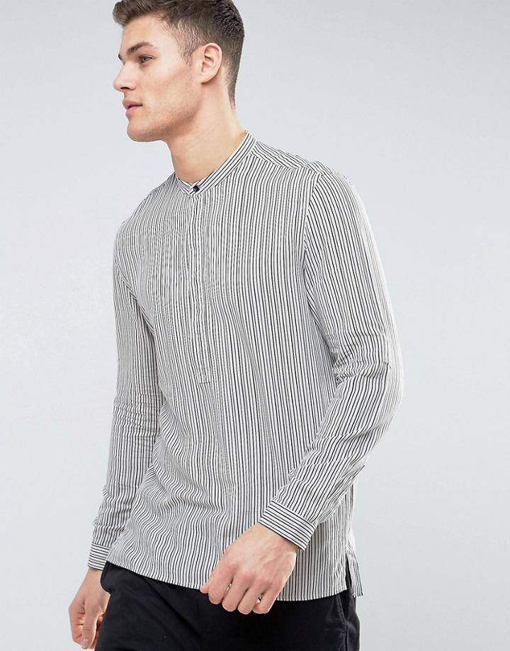 Mango Man Regular Fit Striped Shirt In Gray - Gray