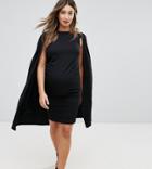 Bluebelle Maternity Cape Dress With Lace Hem - Black
