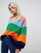 Asos Design Oversized Sweater In Stripe With V Neck - Multi