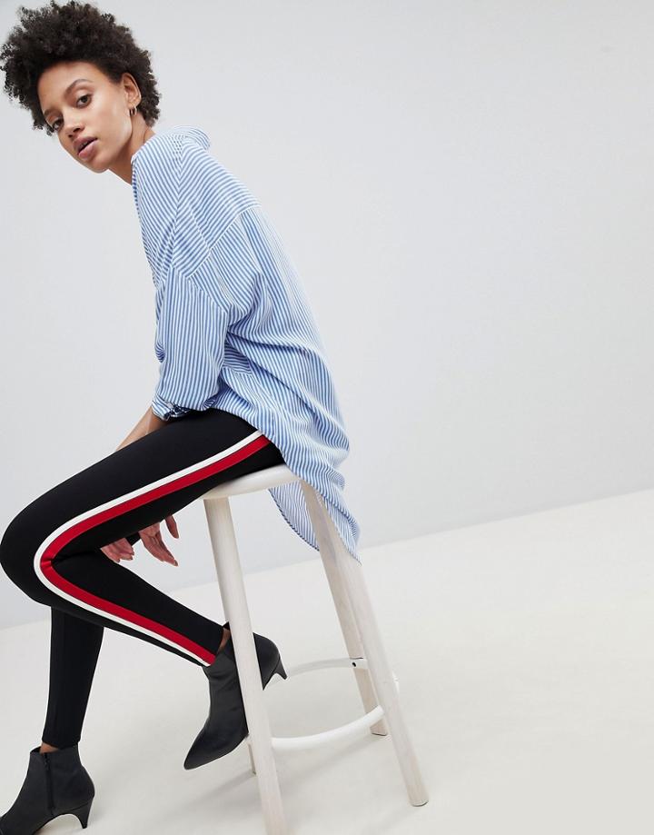 Stradivarius Double Side Stripe Leggings - Black