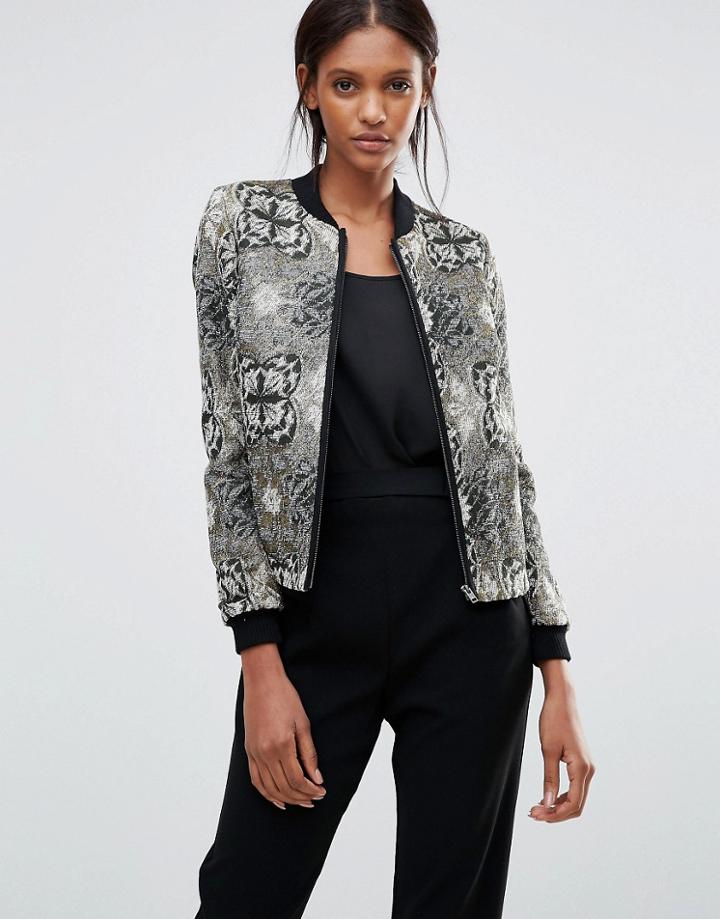 Helene Berman Abstract Jacquard Bomber Jacket - Green