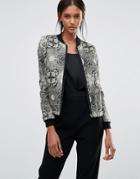 Helene Berman Abstract Jacquard Bomber Jacket - Green