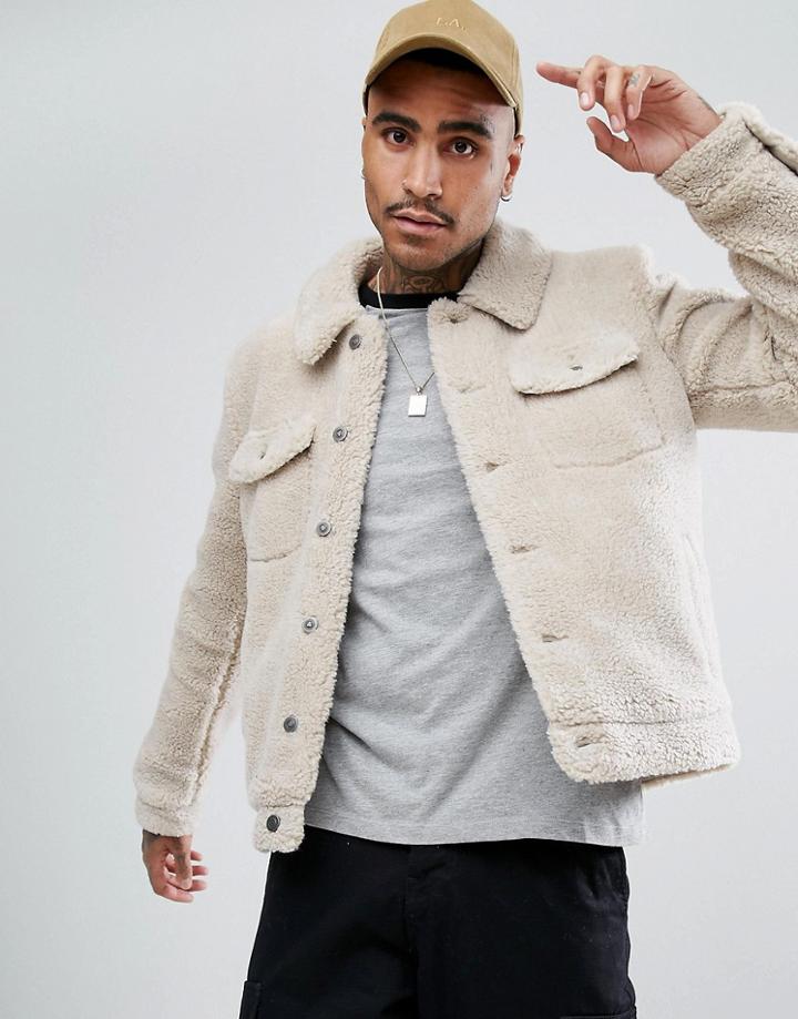 Asos Borg Western Jacket In Ecru - Beige