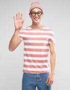 Asos Halloween Longline Stripe T-shirt In White/red - White