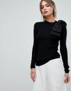 Ted Baker Bow Detail Skinny Ribbed Sweater - Black