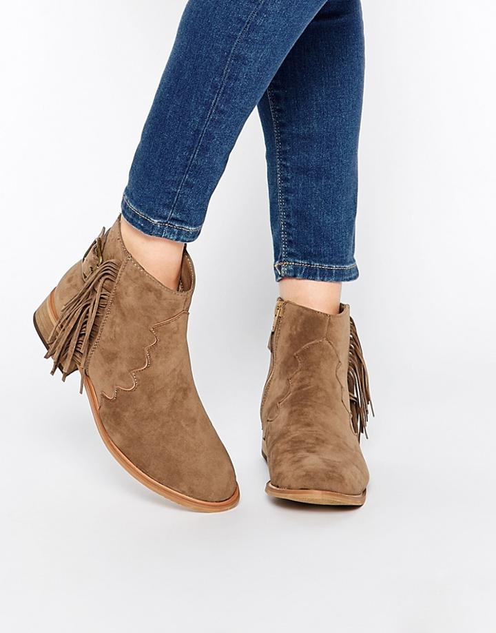 Truffle Collection Orla Fringe Point Flat Boots - Taupe Micro