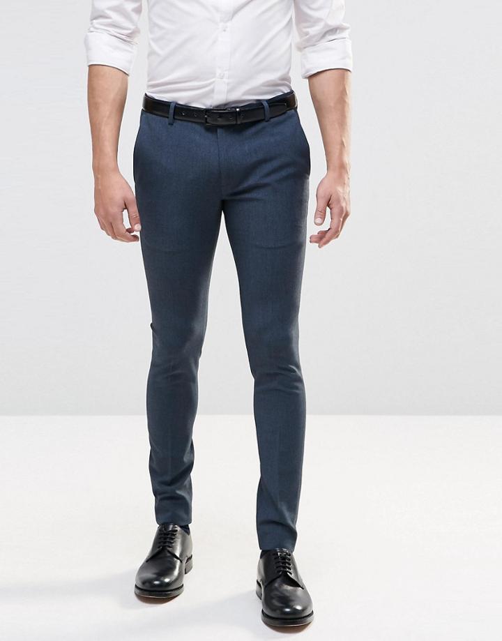 Asos Extreme Super Skinny Smart Trousers In Blue - Sharkskin