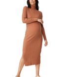 Cotton: On Maternity Ribbed Roll Neck Midi Dress In Brown