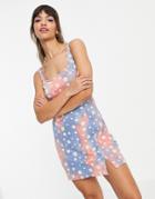 Urban Threads Scoop Neck Mini Dress In Ombre Daisy Print-blues