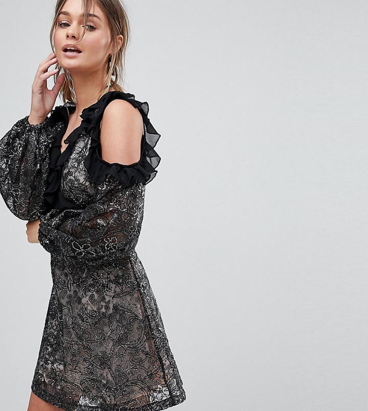 Dolly & Delicious Allover Embroidered Cold Shoulder Skater Dress With Bell Sleeve - Multi