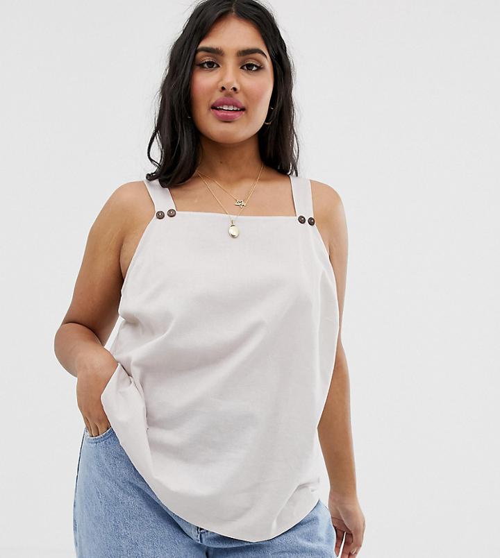 Asos Design Curve Sleeveless Sun Top With Button Detail-white