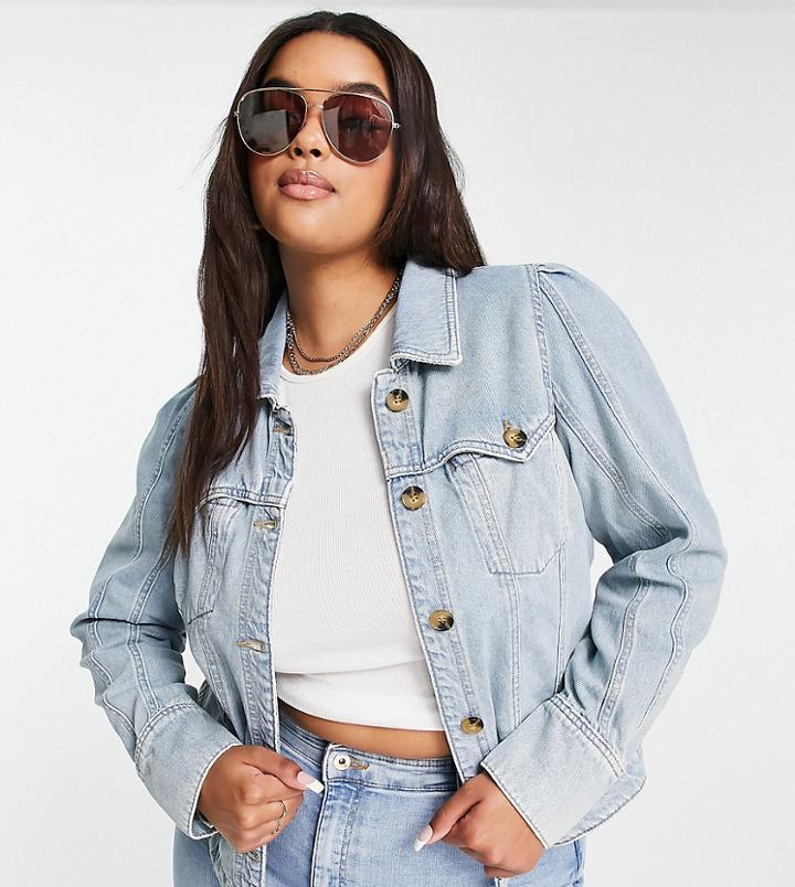 River Island Plus Western Denim Jacket In Blue