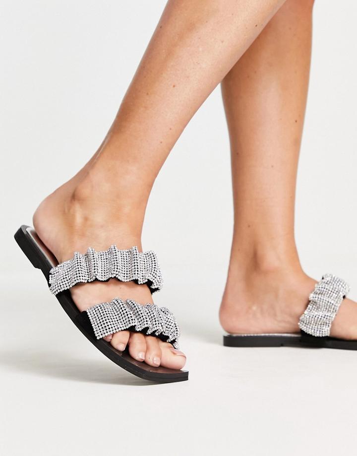 River Island Embellished Ruched Sandal In Black