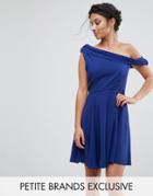 John Zack Petite Drapey One Shoulder Mini Dress - Blue