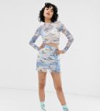 Disney The Lion King X Asos Design Mesh Skirt Two-piece In Zazu Print-blue