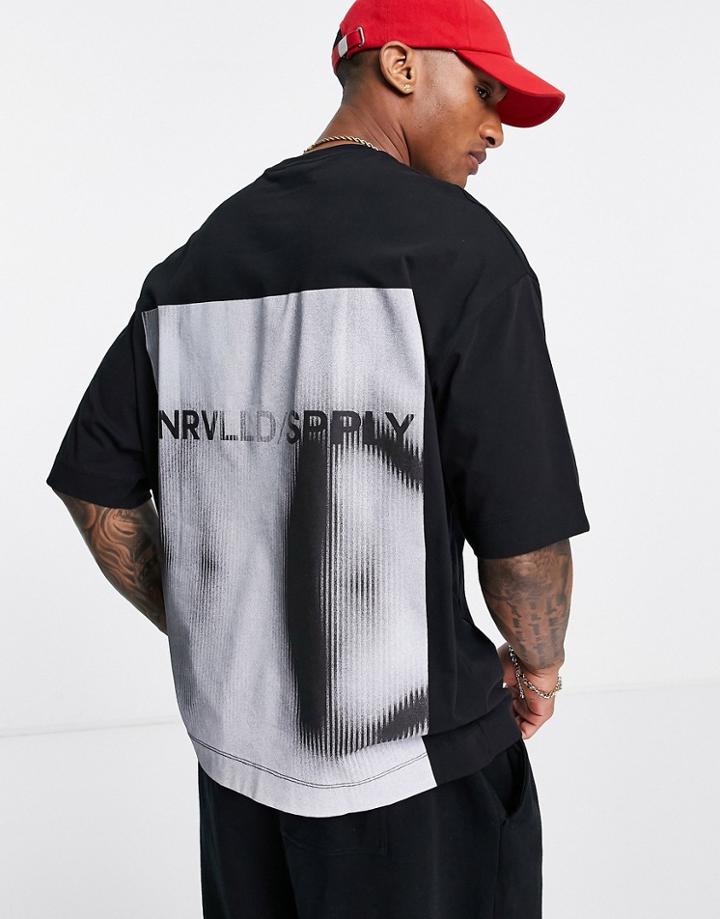 Asos Unrvlld Spply Oversized T-shirt With Graphic Print And Piping Detailing In Black