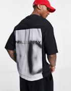 Asos Unrvlld Spply Oversized T-shirt With Graphic Print And Piping Detailing In Black