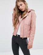 Mango Leather Look Biker Jacket - Pink