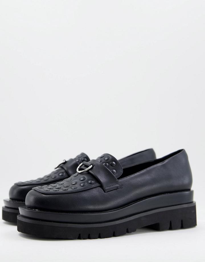 Public Desire Man Aro Chunky Square Toe Studded Loafers In Black