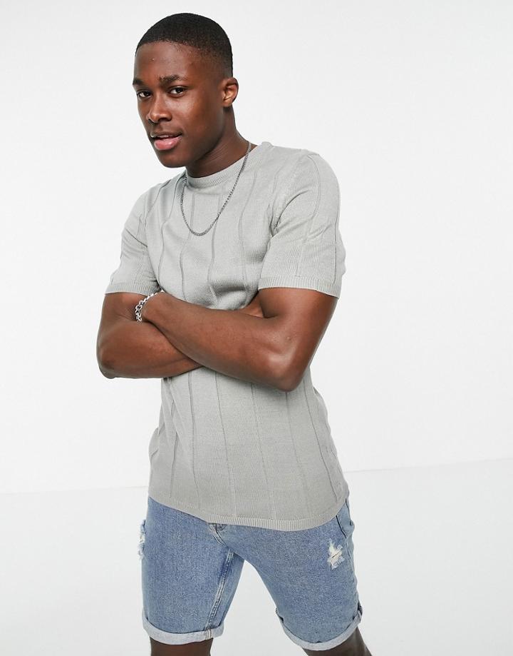Asos Design Knit Wide Rib T-shirt In Gray-grey