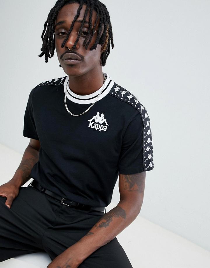 Kappa T-shirt With Logo Taping And Chest Embroidery In Black - Black