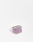 Topshop Chunky Signet Ring With Lilac Pave In Silver-purple
