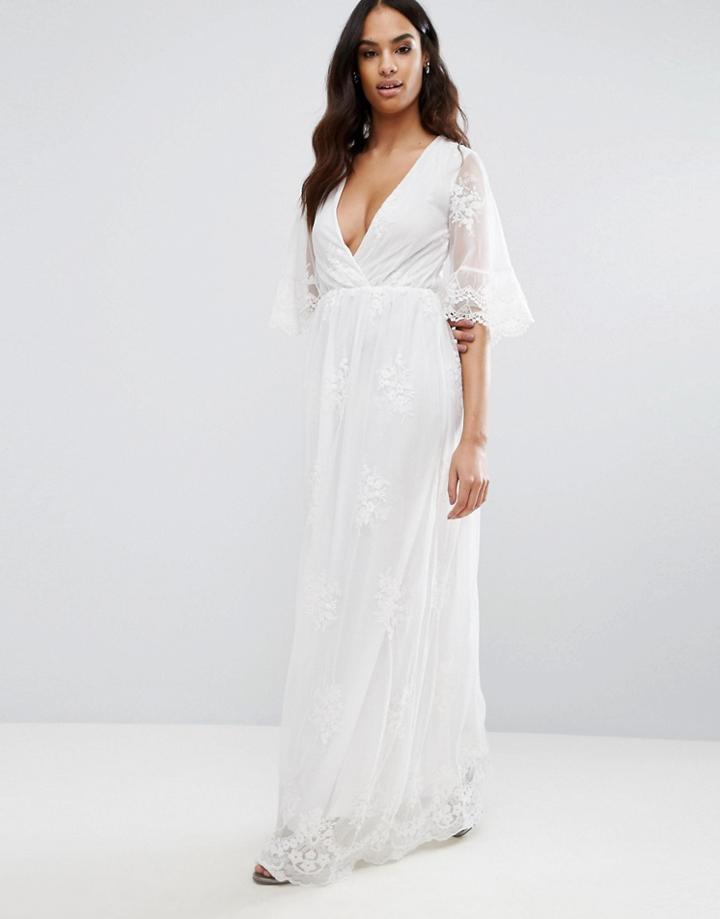 Club L Embroided Detailed Lace Wrap Front Maxi Dress - White