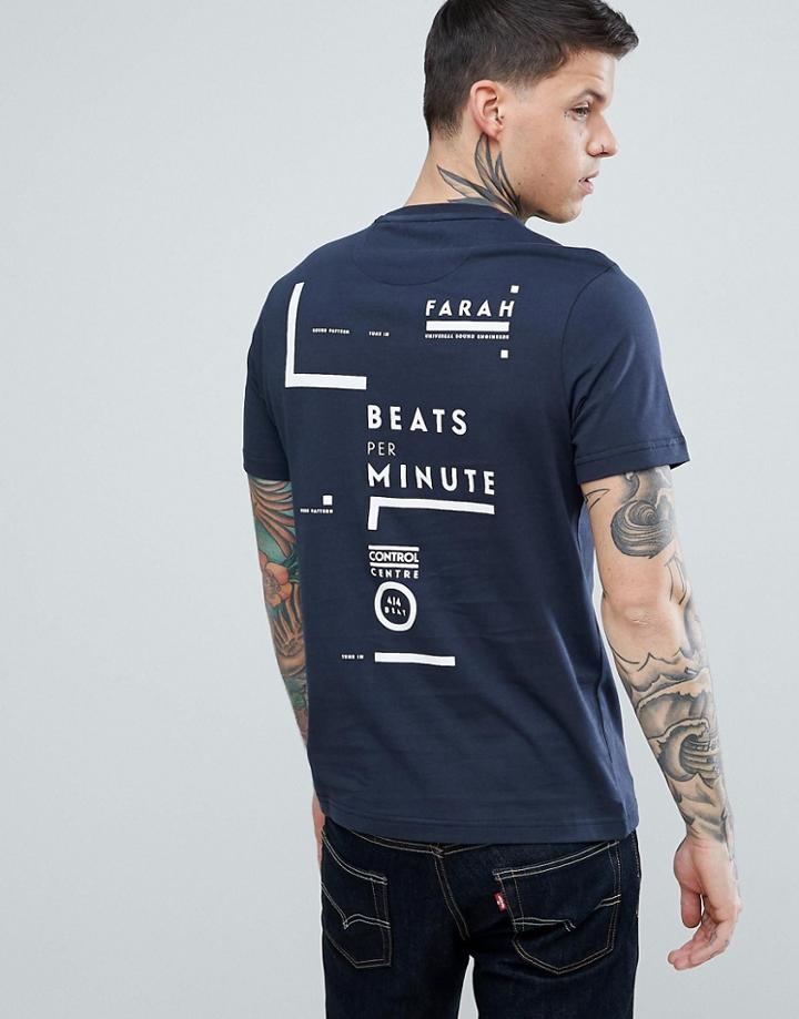 Farah Memeson Slim Fit Large Graphic Back Logo T-shirt In Navy - Navy