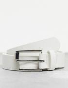 Asos Design Slim Belt In White Faux Leather With Pebble Emboss