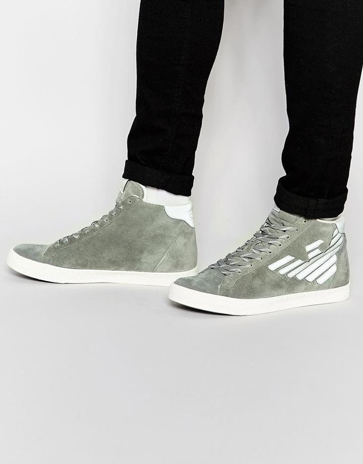 Ea7 Logo Hi Top Sneakers - Gray