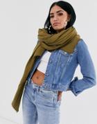 Asos Design Lightweight Recycled Polyester Scarf In Khaki-green
