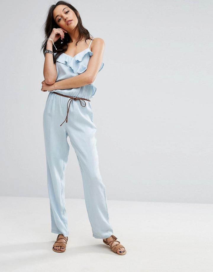 Only Ruffle Wide Leg Jumpsuit - Blue