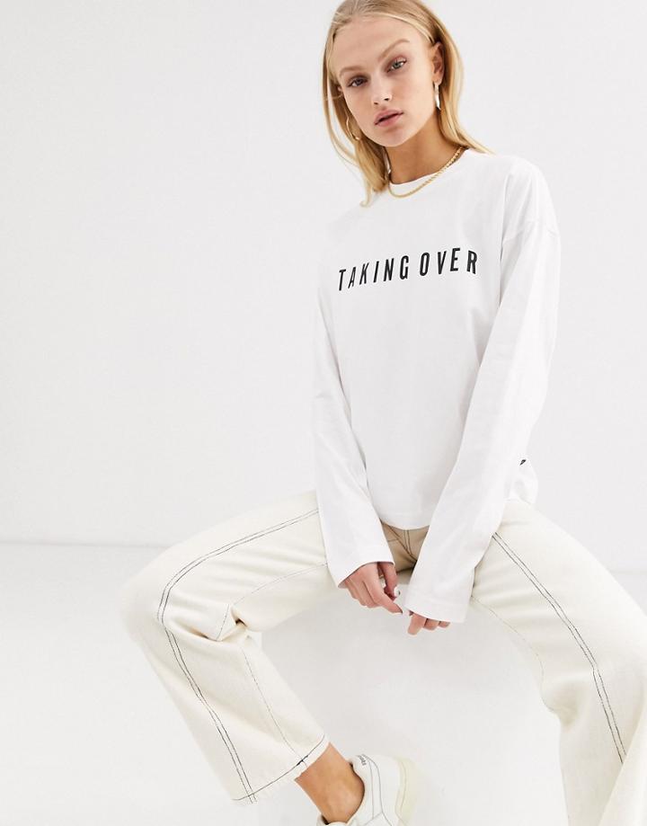 Dr Denim Long Sleeve Slogan T Shirt-black