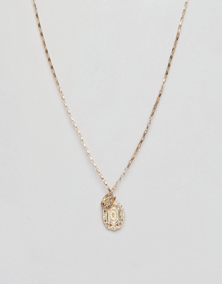 Asos Design Necklace With Vintage Style Icon And Horseshoe Pendants In Gold - Gold