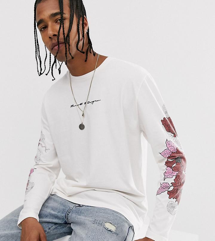 Heart & Dagger Long Sleeve Branded T-shirt With Side Rose Embroidery