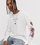 Heart & Dagger Long Sleeve Branded T-shirt With Side Rose Embroidery
