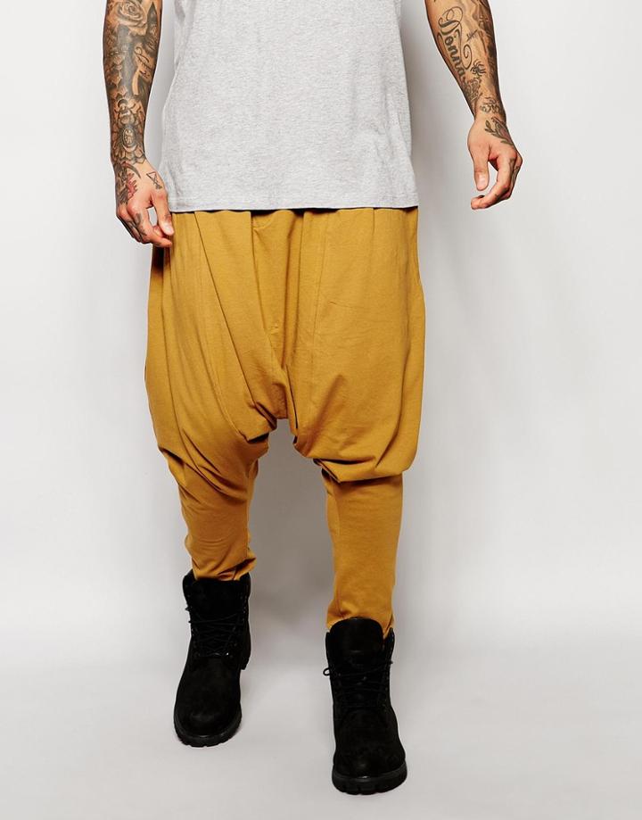 Asos Extreme Drop Crotch Joggers In Lightweight Fabric In Tan - Cumin