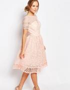 Chi Chi London Premium Lace Dress With Cutwork Detail And Cap Sleeve - Nude