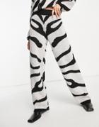 Y.a.s Knitted Wide Leg Pant In Zebra Print - Part Of A Set-multi