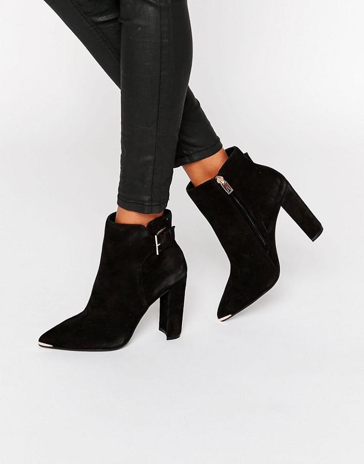 Ted Baker Maryne Buckle Point Suede Heeled Ankle Boots - Black