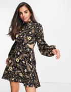 Miss Selfridge Cut Out Fit & Flare Dress In Paisley Print-black