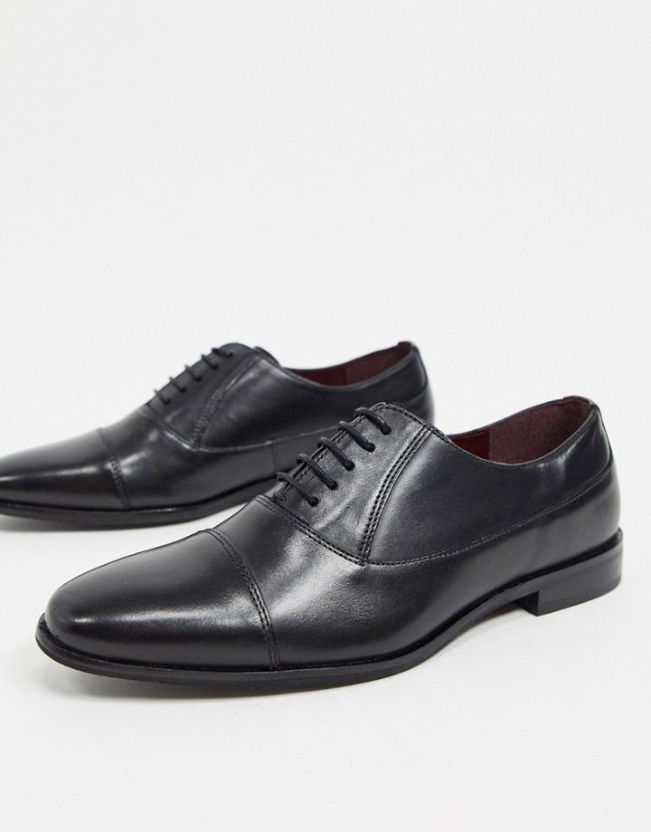 Walk London Alfie Toe Cap Shoes In Black Leather