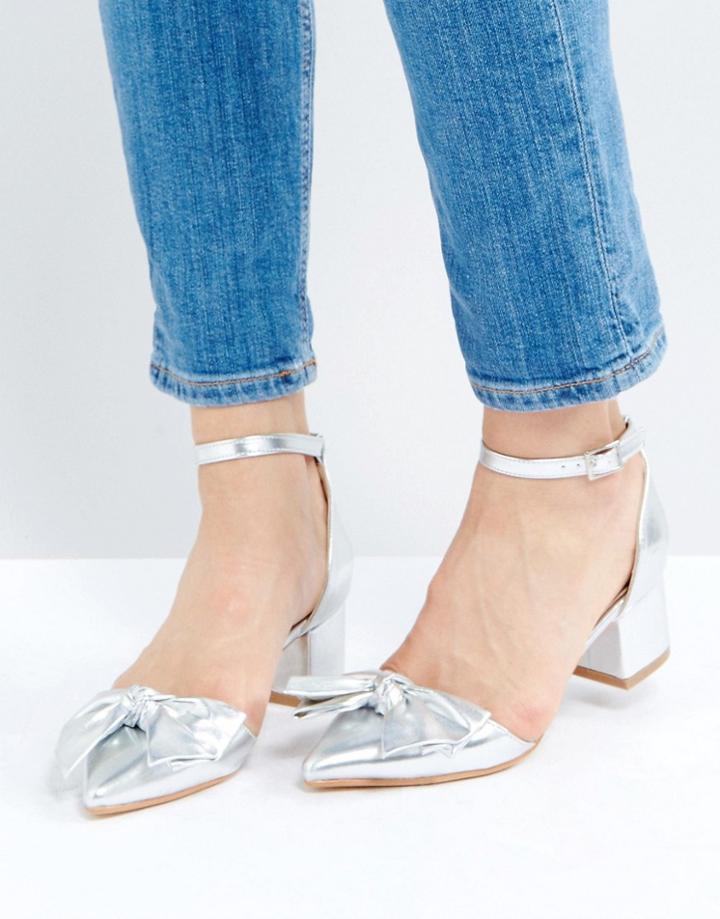 Truffle Bow Kitten Heel Shoe - Silver