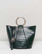 Liquorish Structured Tote Bag With Metal Handle And Optional Shoulder Strap - Green