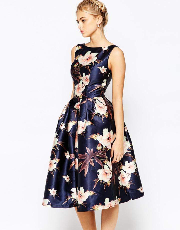 Chi Chi London Full Prom Skater Dress In Floral Print