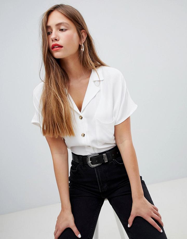 Bershka Pocket Detail Shirt In White - White