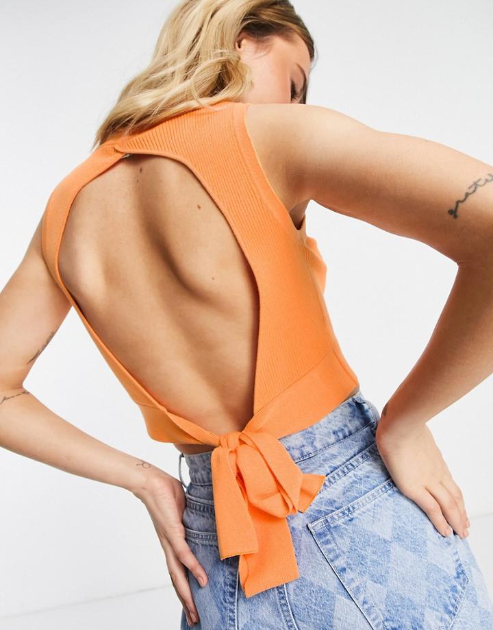 Miss Selfridge Eco Ribbed Open Back Sleeveless Top In Orange