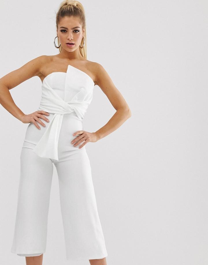 Cluub L London Tailored Crepe Strapless Culotte Jumpsuit - White