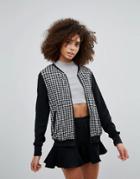 Qed London Houndstooth Bomber Jacket - Gray