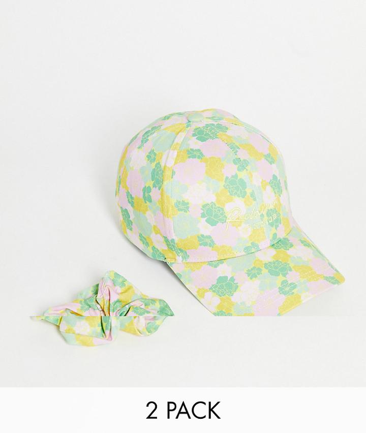 Reclaimed Vintage Inspired Cap And Scrunchie Pack In Floral Print-pink
